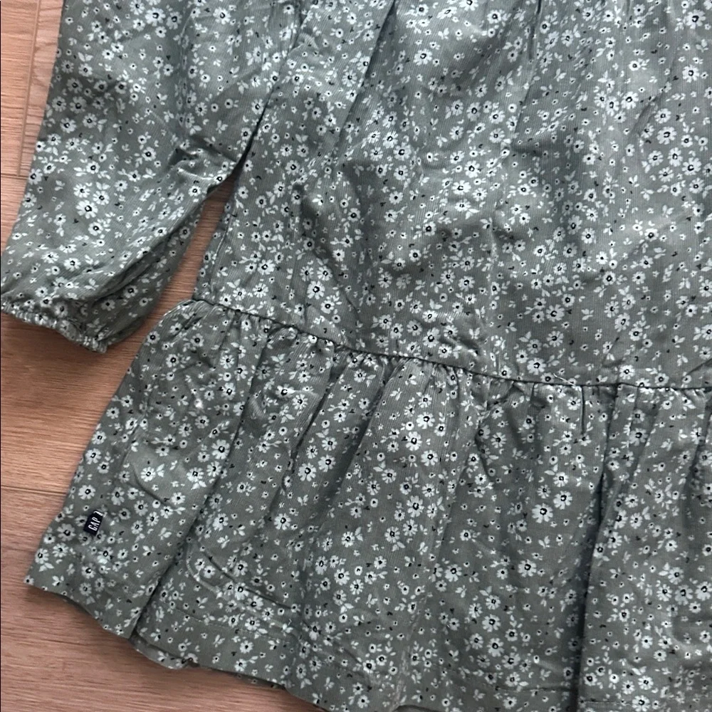 GAP Kids Green floral corduroy tiered Patterned Dress 7/8